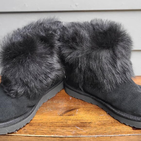 UGG Black Valentina Suede Boots with Shearling size 7 1/2" - Picture 11 of 12